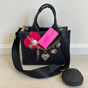 Betsey Johnson Skull Heart Chain Tote Crossbody Bag